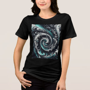 T-shirt En Tri-matière Abstrait Moderne Tourbillonnant Vert, Argent et No