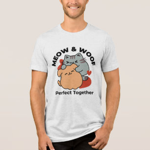 T-shirt En Tri-matière Adorable chat et chien Hug - Meow & Woof Design