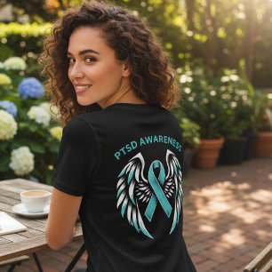 T-shirt En Tri-matière Ailes d'ange Ruban Sarcelle de Sensibilisation au
