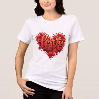 T-shirt En Tri-matière 'AMOUR' des femmes avec des coeurs colorés T-Shir