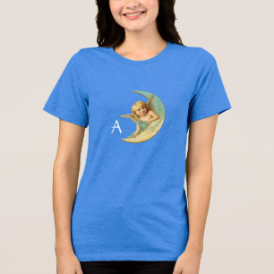 T-SHIRT EN TRI-MATIÈRE ANGE DE LA LUNE EN BLEU OR JAUNE SPARKLES MONOGRAM