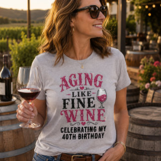 T-shirt En Tri-matière Anniversaire Vieillir comme un Grand Vin Faux Glit