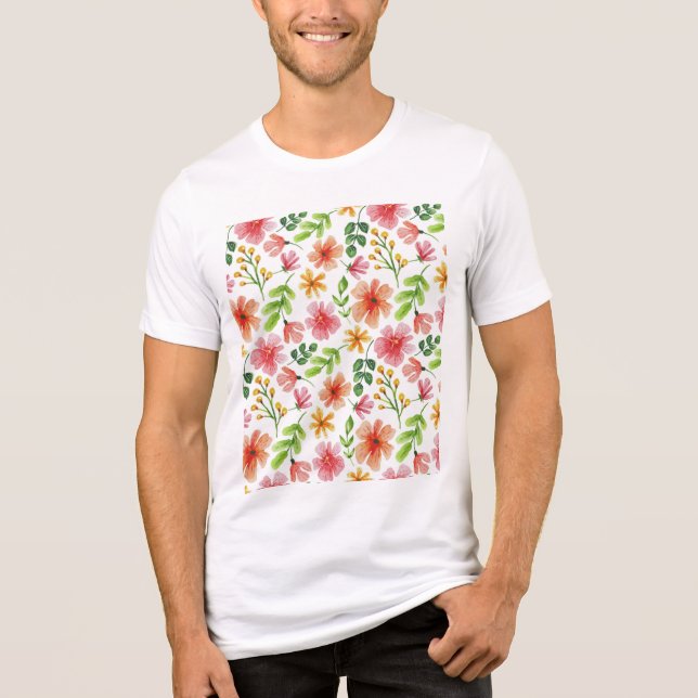 T-shirt En Tri-matière Aquarelle Fleurs roses Motif-69677 (Recto)