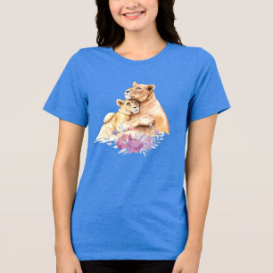 T-shirt En Tri-matière Aquarelle mignonne Mère Lion & Cub