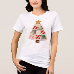 T-shirt En Tri-matière Arbre de Noël Patchwork Design de Ferme Vintage
