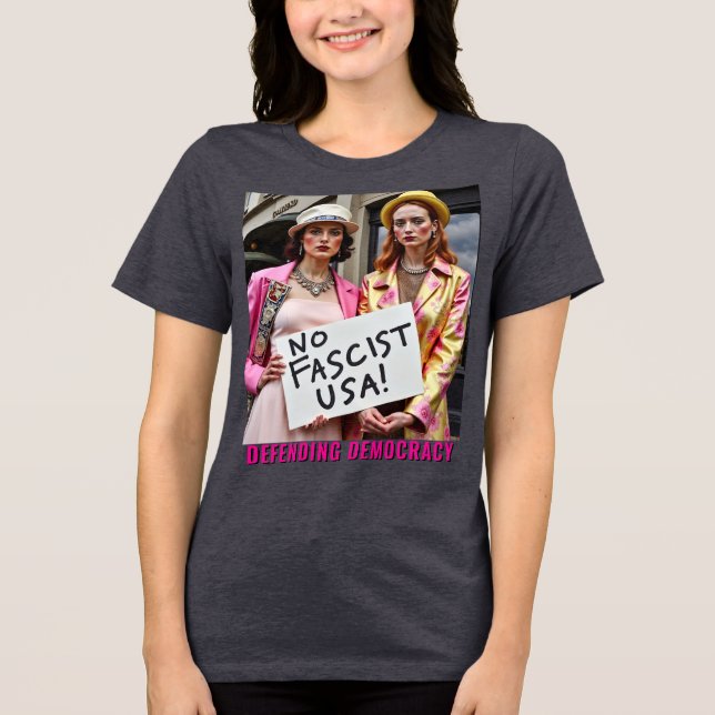 T-shirt En Tri-matière Arrêter le fascisme défendre la démocratie (Recto)