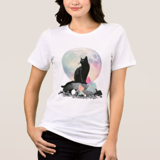 T-shirt En Tri-matière Art de cristal de lune de chat noir