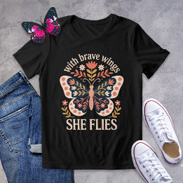 T-shirt En Tri-matière Avec Des Ailes Courageuses Elle vole Folk Art Papi