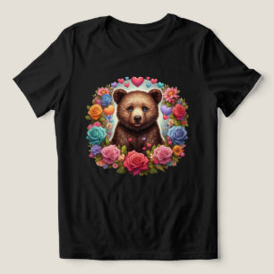 T-shirt En Tri-matière Bear Cub Entouré de Roses et de coeurs