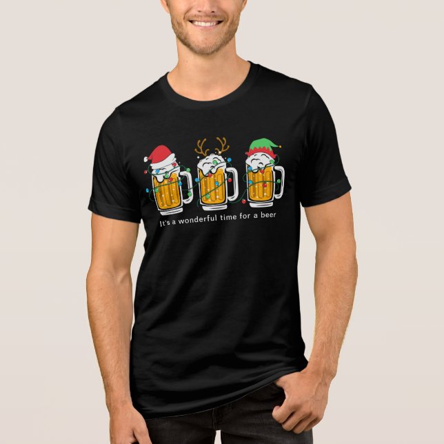 T-shirt En Tri-matière Beer Christmas Lights Funny Festive Vacances (Recto)