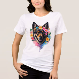 T-shirt En Tri-matière Berger Allemand Couronne de Fleur Sauvage Florale