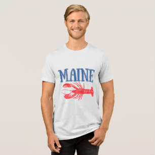 T-shirt En Tri-matière Bleu Maine Texte Aquarelle rouge Homard