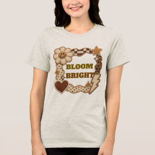 T-shirt En Tri-matière Boho Floral Arc-en-Ciel Design Patchwork   Confort