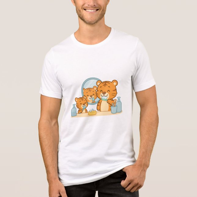 T-shirt En Tri-matière Brossage des tigres - Cute Morning Routine (Recto)