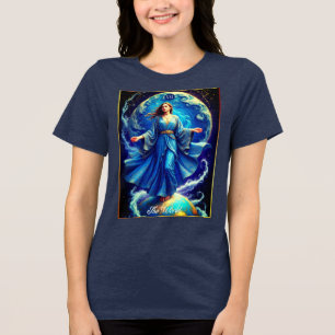 T-shirt En Tri-matière Carte Tarot, le monde, en bleu profond
