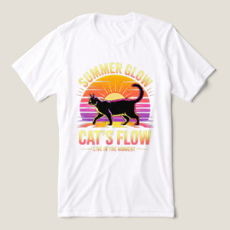 T-shirt En Tri-matière Cat Lover's Joyful Summer Glow: Sunset Cat Flow