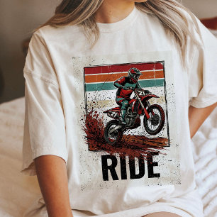 T-shirt En Tri-matière Cavalier de moto cross sautant Art rétro grunge