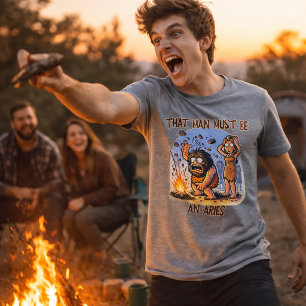T-shirt En Tri-matière Caveman Aries   Drôle Zodiac Cartoon Art