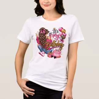 T-shirt En Tri-matière C'est mon anniversaire Fille Rose & Or Glam Annive
