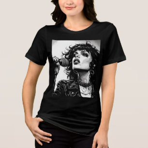 T-shirt En Tri-matière Chanteuse goth punk fille graphique rétro BD noir