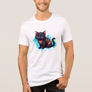 T-shirt En Tri-matière Chat à rayures orange noire avec oeil pourpre