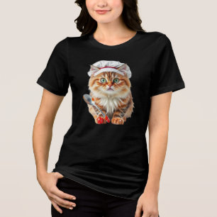 T-shirt En Tri-matière Chat Chef avec Chapeau de Farine et Cuillère – Cha
