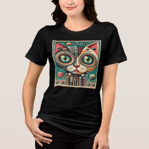 T-shirt En Tri-matière Chat Circuit Rétro Futuriste Milieu de Siècle