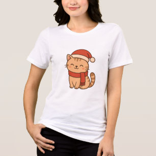 T-shirt En Tri-matière Chat de Noël Kawaii avec écharpe