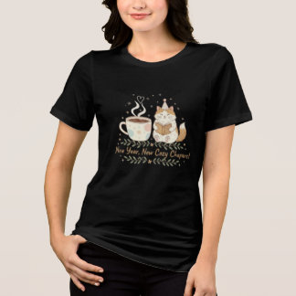 T-shirt En Tri-matière Chat de Nouvel An Cozy : Illustration de Café et d
