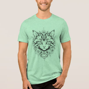 T-shirt En Tri-matière Chat floral mystique - Art noir et blanc complexe