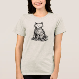 T-shirt En Tri-matière Chat Gribouillé Esquisse Abstraite Art Minimaliste