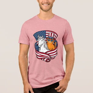 T-shirt En Tri-matière Chat patriotique et licorne vintage vector design_