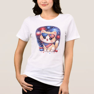 T-shirt En Tri-matière Chat Patriotique Mignon 4 Juillet Kawaii