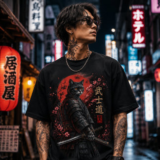 T-shirt En Tri-matière Chat Samouraï Guerrier Bushido Graphique Premium