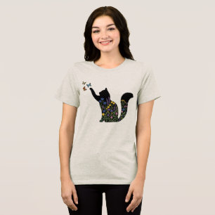 T-shirt En Tri-matière Chat silhouette fleur sauvage papillon 