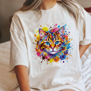 T-shirt En Tri-matière Chat vibrant aquarelle éclaboussure de peinture ar