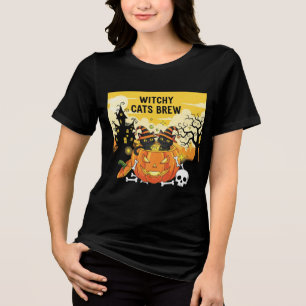 T-shirt En Tri-matière Chats noirs en Citrouille Cauldron Halloween Il