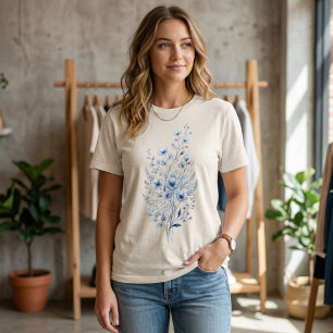 T-shirt En Tri-matière Chemise Bouquet de Fleurs Bleues, Chemise pour Amo
