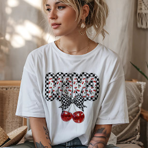 T-shirt En Tri-matière Chemise Cherry Mama à carreaux noir et blanc