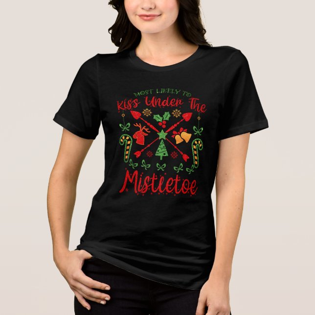 T-shirt En Tri-matière Chemise de Noël drôle avec mistletoe (Recto)