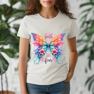 T-shirt En Tri-matière Chemise Illustrée Papillon Coloré Foi Sur La Peur