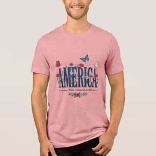 T-shirt En Tri-matière Chemise patriotique papillon floral Vintage Americ