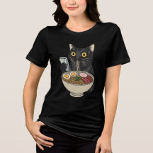 Chemise Ramen Chat, Tee Nouilles Chat Noir Mignon