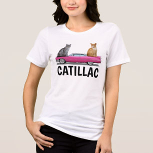 T-SHIRT  EN TRI-MATIÈRE CHEMISE T CAT PINK CATILLAC VOITURE ANCIENNE