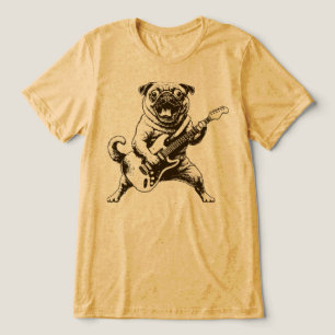 T-shirt En Tri-matière Chien Pug Rockstar Fou Déchiquetant Guitare Électr