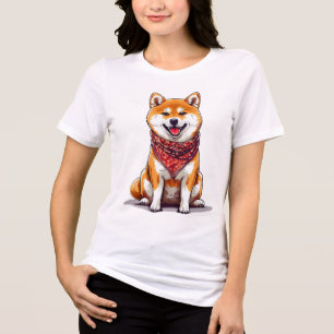 T-shirt En Tri-matière Chien Shiba Inu heureux portant un bandana rouge é