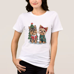 T-shirt En Tri-matière Chiens de Noël Yorkie