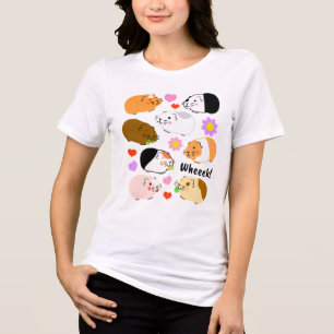 T-shirt En Tri-matière Cochons d'Inde mignons avec des cœurs et des fleur