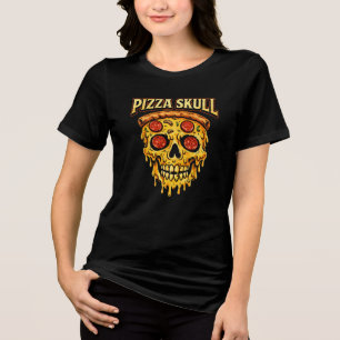 T-shirt En Tri-matière Conception de crâne de pizza humour noir vintage p