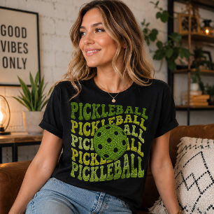 T-shirt En Tri-matière Conception de pickleball rétro en fausse laine
